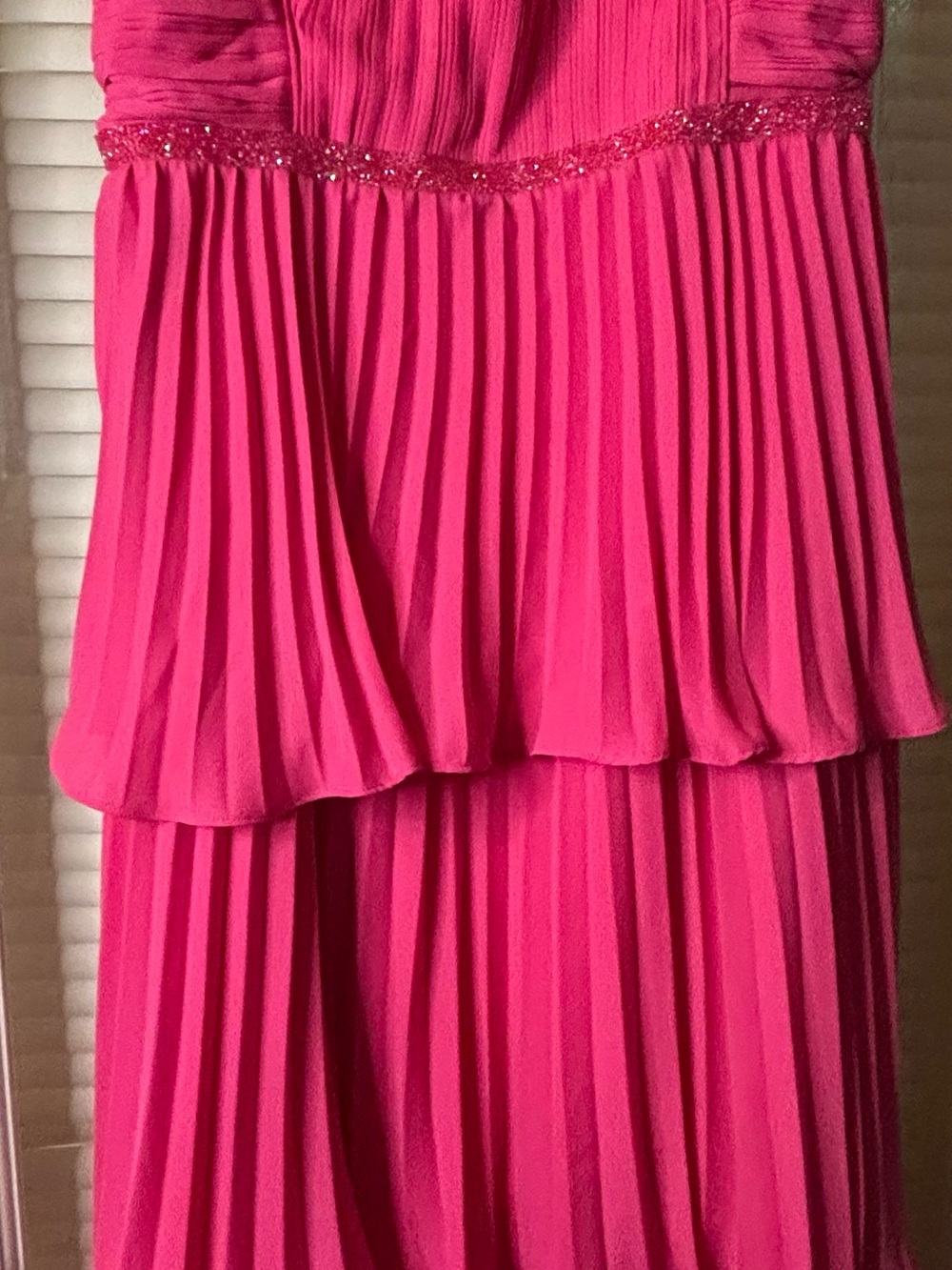 Lulus Hot Pink Pleated Evening Dress with Beaded Waist